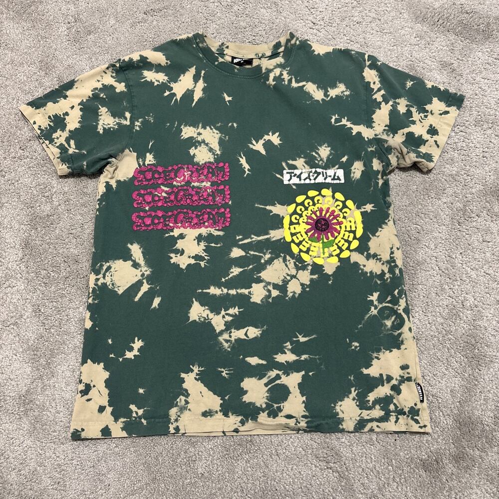 Icecream Chrome Graphic Tie-Dye Green Men's Short Sleeve T-Shirt Size Medium